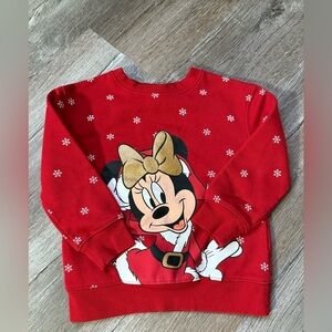 Disney Kids 4T Red White Minnie Mouse Santa Sweatshirt Winter Christmas Girls